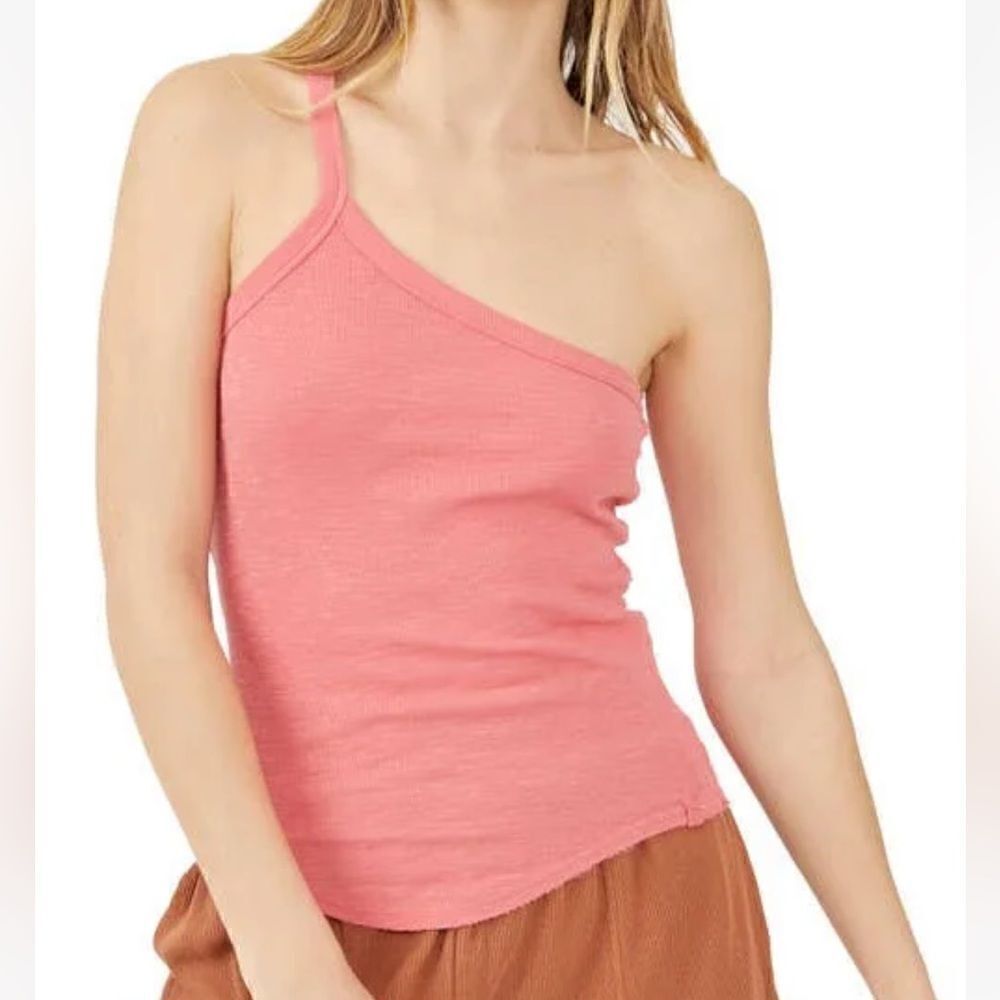 NWOT Free People One Way or Another One Shoulder Cotton Tank Coral Pink Flirty